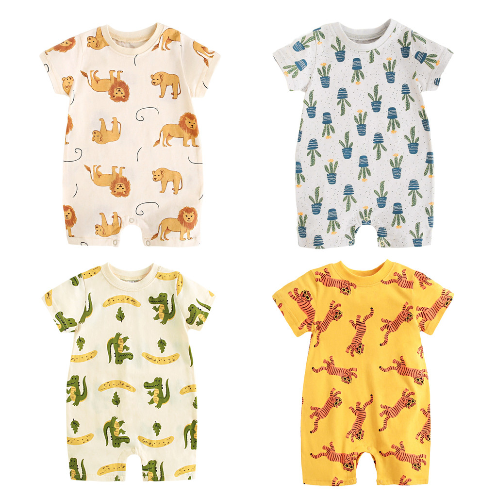 Baby Products On Sale - 夏用幼児用半袖ジャンプスーツ、男の子用のかわいい漫画柄ロンパース服