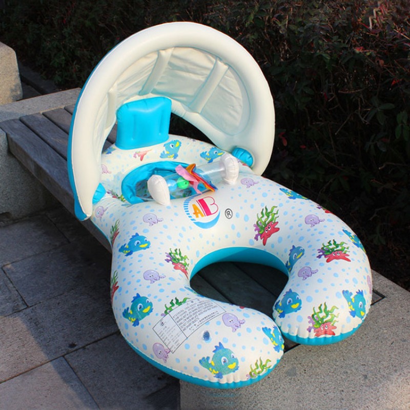 Baby Swimming Floater - ベビースイミングフロートリング、空気注入式幼児用浮き輪、子供用プールアクセサリー、円形入浴用親子ダブルラフトリングおもちゃ