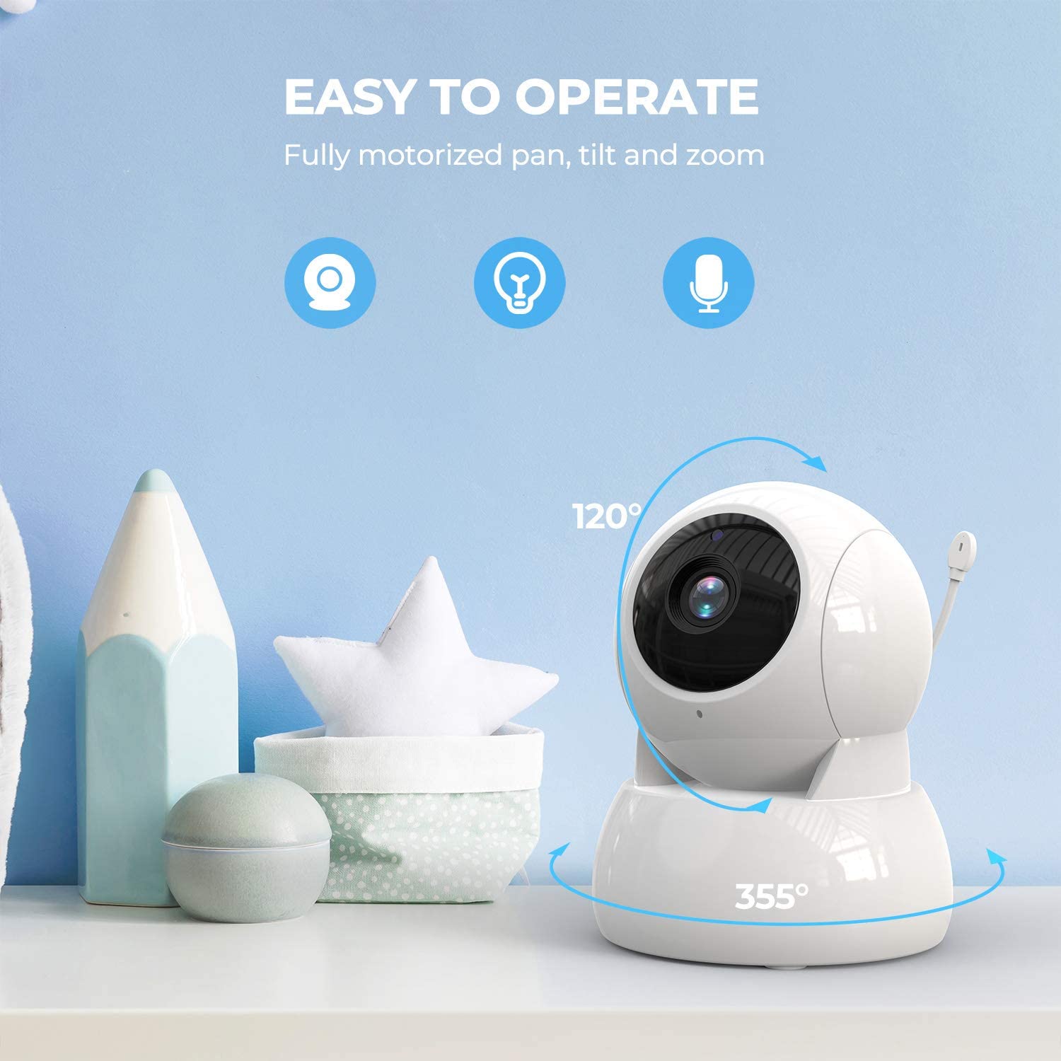 Wireless Baby Monitor - 5インチ画面 720P 温度監視インターホン ベビーモニター ワイヤレス PTZ