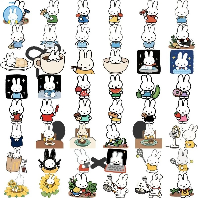 Baby Products Poster - かわいいミッフィーのかわいい漫画ヒーリングシリーズ赤ちゃんウサギの漫画の鼻飾り装飾ポスター、ラップトップケースや旅行バッグ用