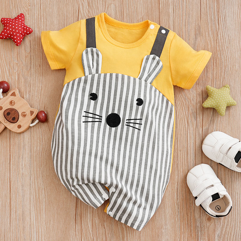 Baby Products On Sale - 新生児用半袖ロンパース,ユニセックス服,スタンディングイヤーマウスパターン,綿のパジャマ,幼児用衣装,夏