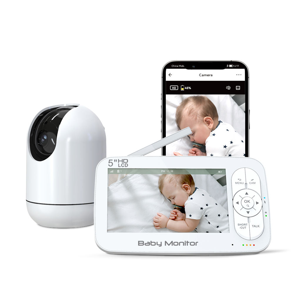 Wireless Baby Monitor - 5インチ2MP 1080P APPリモートコントロールWIFIベビーカメラワイヤレスPTZ温度湿度表示ベビーモニターナニーカムベビーシッター
