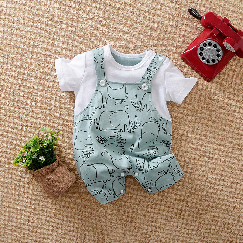 Baby Products On Sale - 新生児用のかわいい象の動物のボディスーツ、半袖、綿の幼児ロンパース、幼児の男の子のジャンプスーツ、0〜12か月、夏