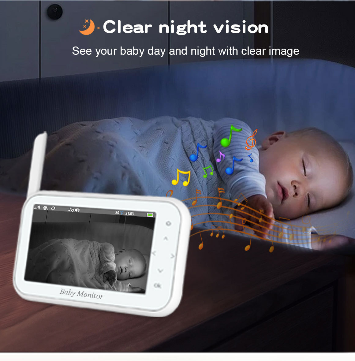 Wireless Baby Monitor - 720P ワイヤレス PTZ ベビーモニター温度監視 4.5 インチ