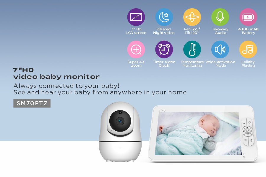 7インチIPSスクリーン 1V2 ワイヤレスPTZビデオベビ - Wireless Baby Monitor のレビューと価格