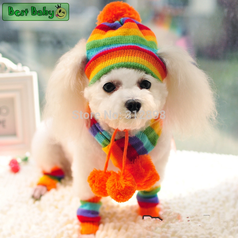冬のペット子犬アクセサリー犬用ニットストライプ帽子スカーフ靴 - Baby Products Best のレビューと価格