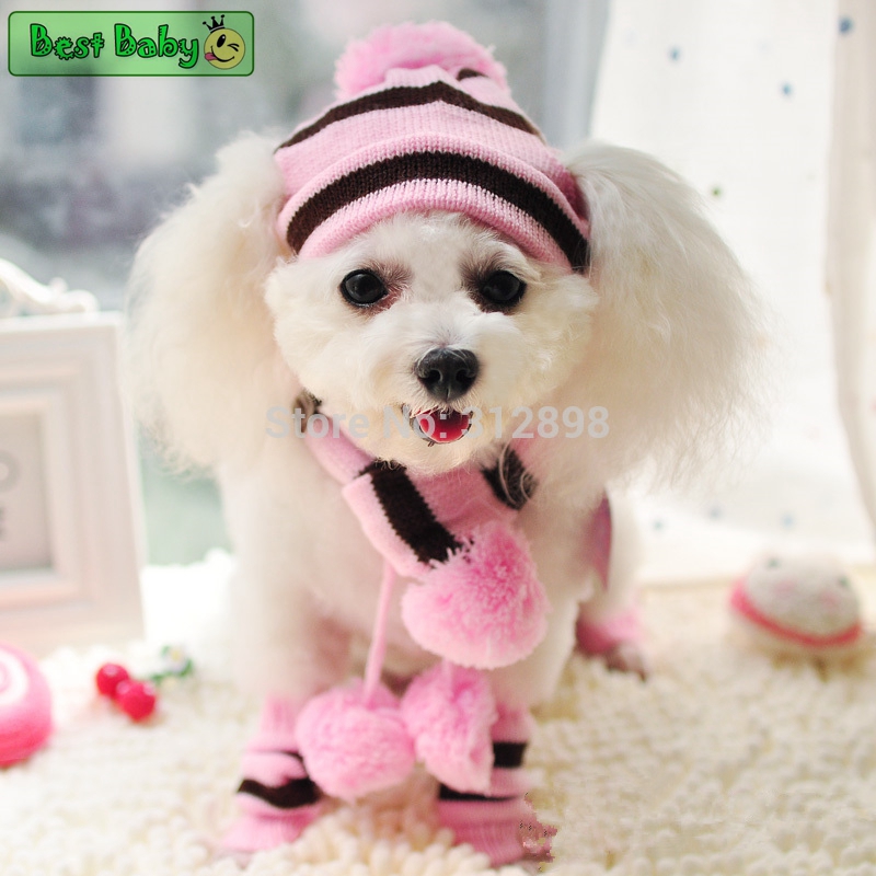 冬のペット子犬アクセサリー犬用ニットストライプ帽子スカーフ靴 - Baby Products Best のレビューと価格