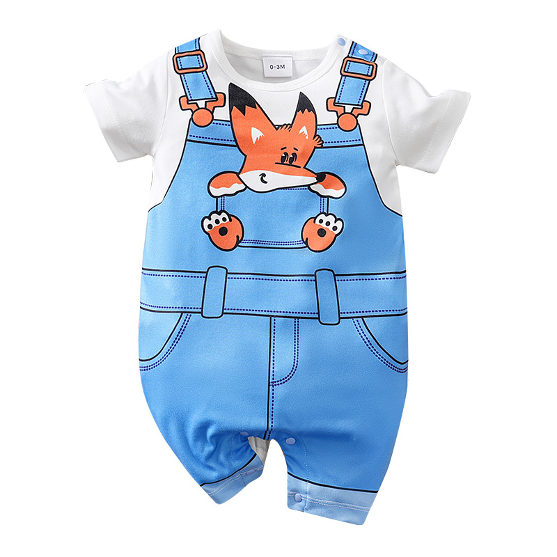 新生児かわいい漫画キツネフェイクデニムオーバーオールロンパー - Baby Products On Sale のレビューと価格