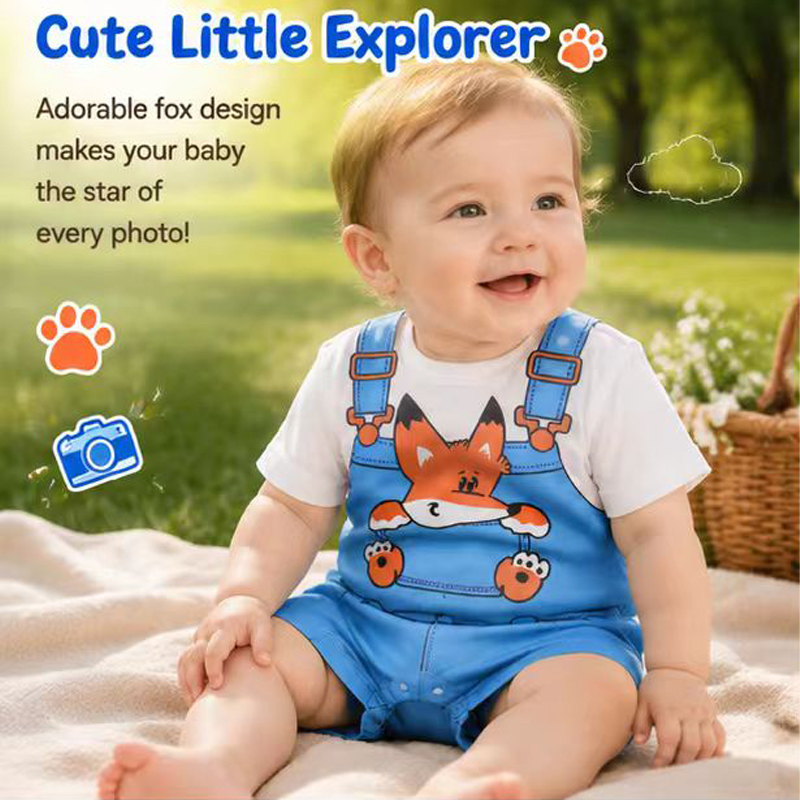 新生児かわいい漫画キツネフェイクデニムオーバーオールロンパー - Baby Products On Sale のレビューと価格