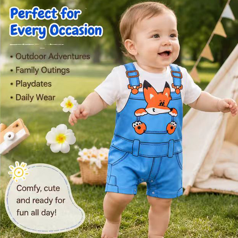 新生児かわいい漫画キツネフェイクデニムオーバーオールロンパー - Baby Products On Sale のレビューと価格