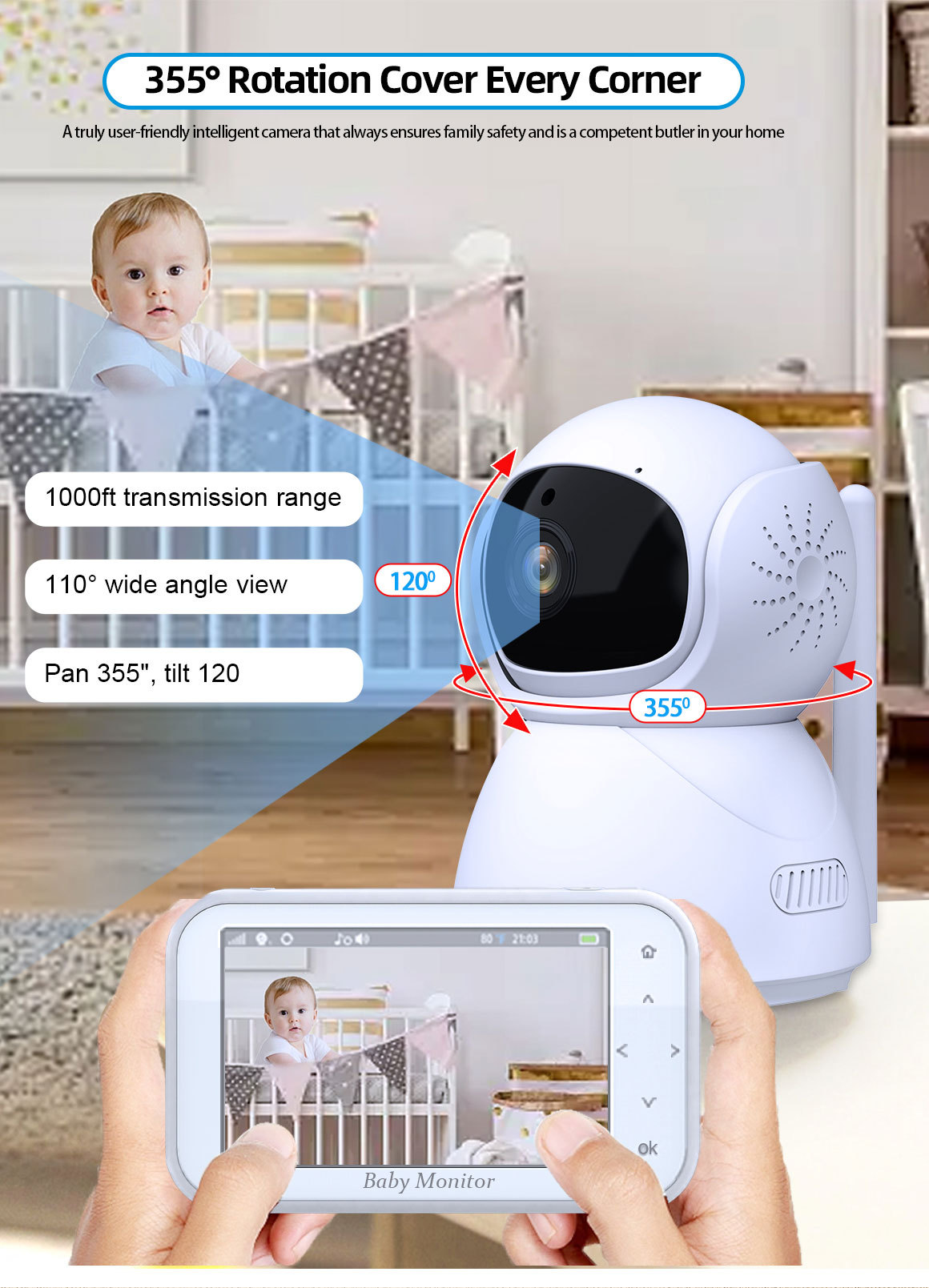 720P ワイヤレス PTZ ベビーモニター温度監視 4.5 - Wireless Baby Monitor のレビューと価格