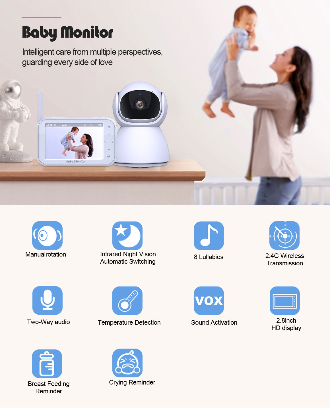 720P ワイヤレス PTZ ベビーモニター温度監視 4.5 - Wireless Baby Monitor のレビューと価格